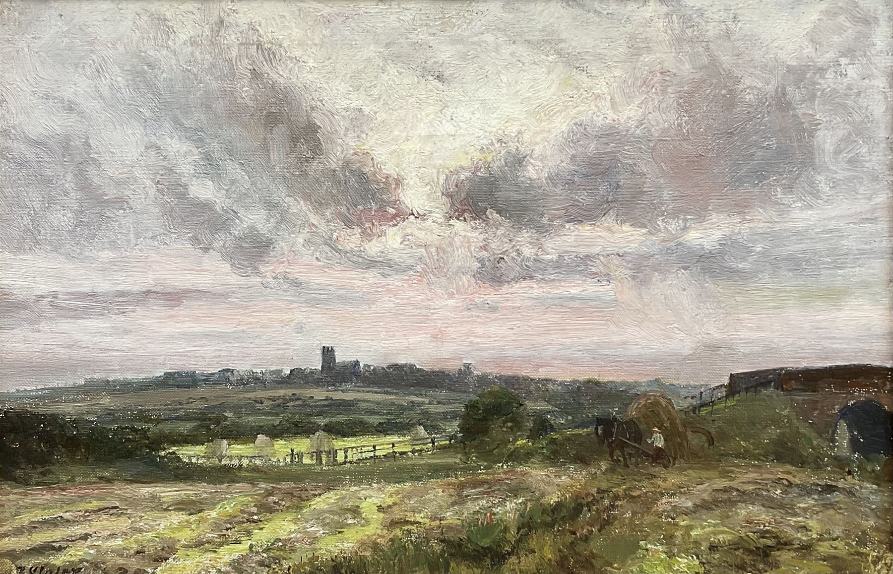 John Falconar Slater (British 1857-1937): Haytime looking towards Earsdon Church Northumberland