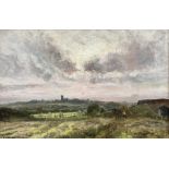 John Falconar Slater (British 1857-1937): Haytime looking towards Earsdon Church Northumberland