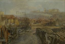 Alfred William Hunt (British 1830-1896): Dock End and the Angel Vaults Whitby at Low Tide