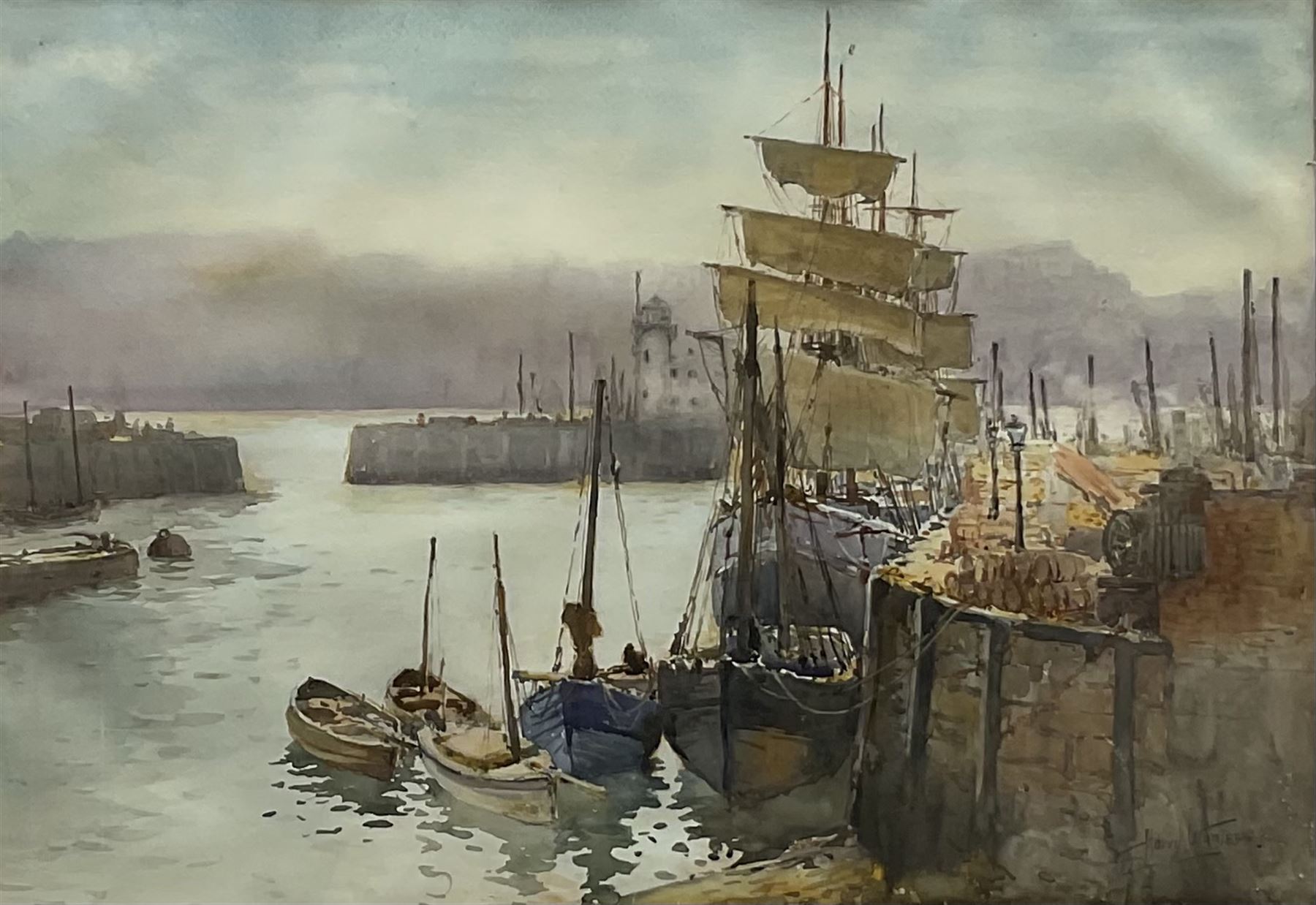 Harry Wanless (British c1872-1934): Sailing Vessels in Scarborough Harbour