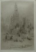 William Walcot RBA RE (British 1874-1943): 'Downtown Manhattan from the East River'