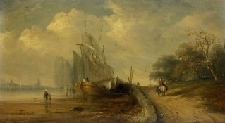 Attrib. John Wilson Ewbank (British 1779-1847): Sailing Barges Moored on the Banks of an Estuary