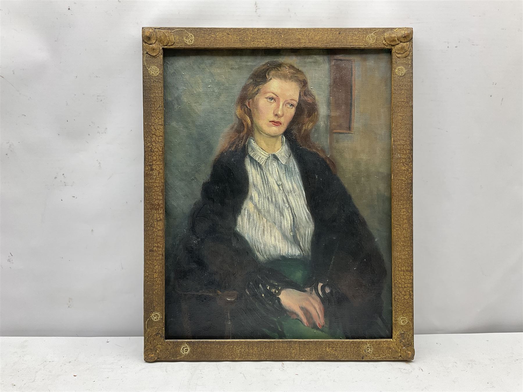 Jean Thompson (British mid 20th century): Half length Portrait of a Young Woman - Image 2 of 3