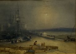 Henry Barlow Carter (British 1804-1868): West Pier Scarborough by Moonlight