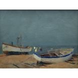 Trevor Chamberlain RSMA ROI (British 1933-): 'Anglers at Dusk Aldeburgh' Suffolk