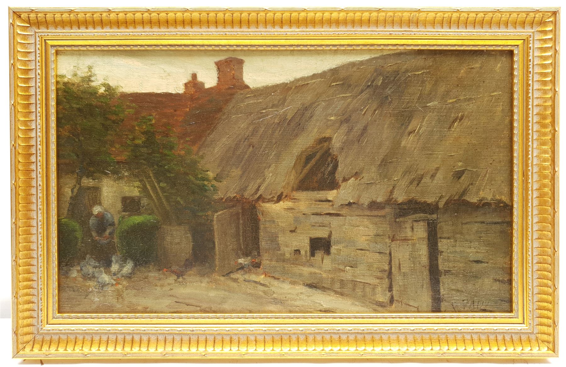 Paul Paul (Staithes Group 1865-1937): Feeding Chickens outside a Cottage - Image 2 of 4