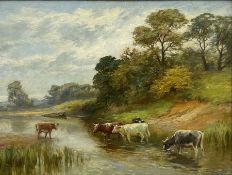 Frederick James Knowles (British 1874-1931): 'A Favourite Haunt' - Cattle Watering
