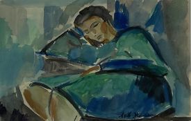 Lev Feodorovich Zhegin (Russian 1892-1969): Girl Reading