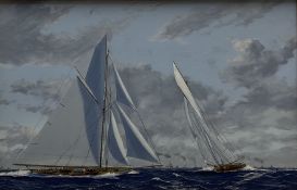 James Miller (British 1962-): Big Class Yachts - 'Columbia and Shamrock II' - America's Cup 1901