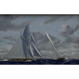 James Miller (British 1962-): Big Class Yachts - 'Columbia and Shamrock II' - America's Cup 1901