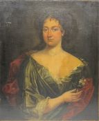 English School (18th century): Portrait of a Lady holding a Flower