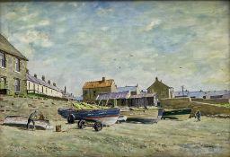 W G Wood (20th century): Cobles on a North East Beach