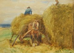 John Atkinson (Staithes Group 1863-1924): 'Stacking Hay'
