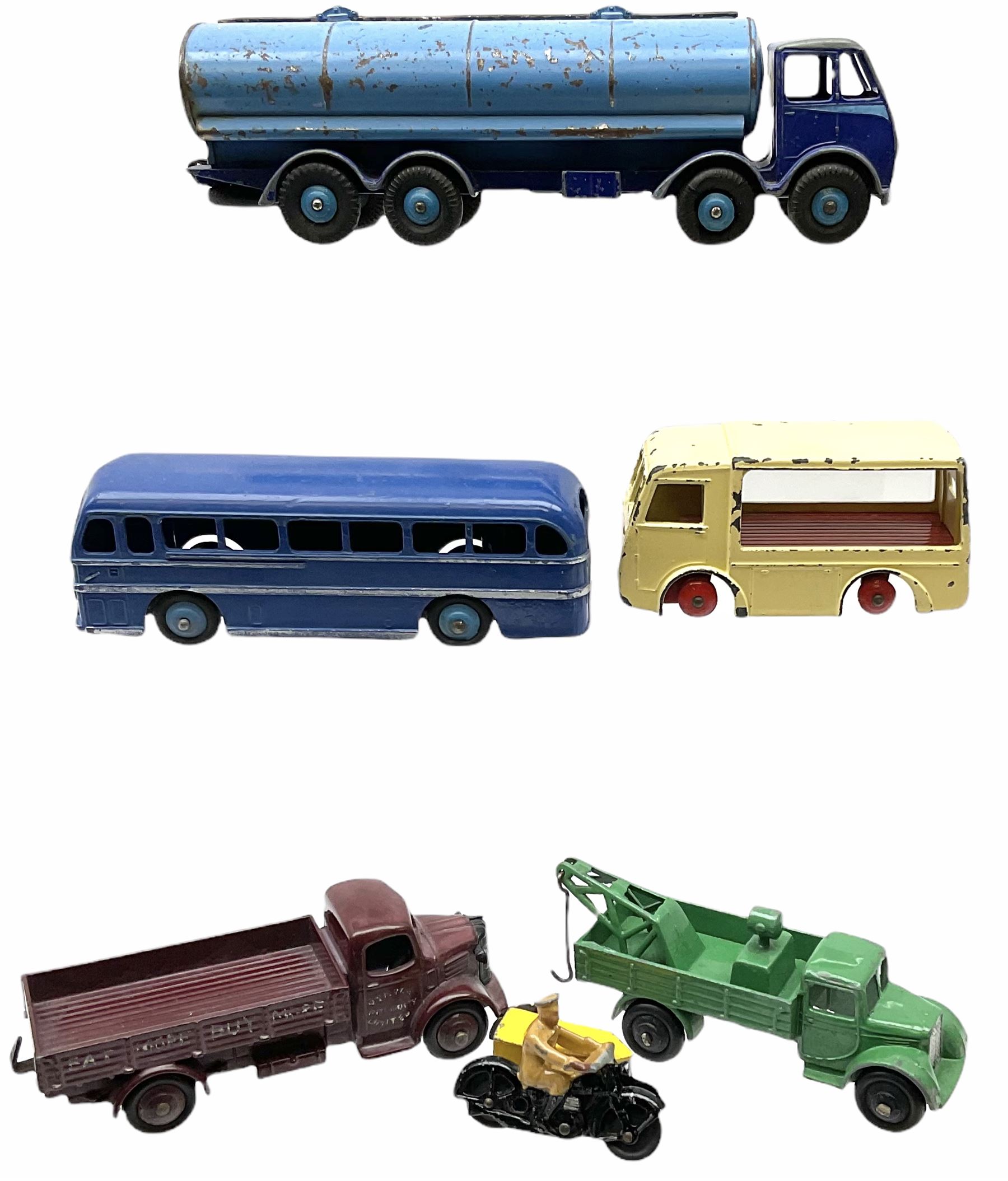 Dinky - six unboxed and playworn die-cast models comprising AA Motorcycle Patrol; Duple Roadmaster L