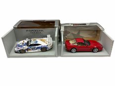 Two UT Models 1:18th scale die-cast models - Porsche 911 GT1 and Ferrari F550 Maranello; both boxed