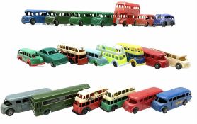 Nine Tri-ang plastic friction drive single deck buses