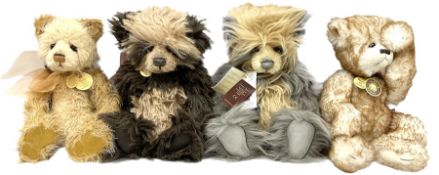 Four Charlie Bears - 'Parker' designed by Heather Lyell No.CB110307; 'Louise' No.CB194520; 'Phoenix'