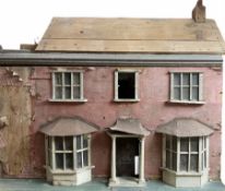 Late 19th/early 20th century pine dolls house for restoration of Victorian two-sided double fronted