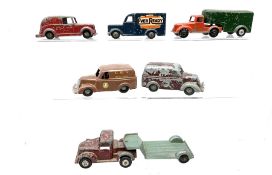 Timpo Toys - six unboxed and playworn die-cast commercial vehicles comprising Ever Ready van; fricti