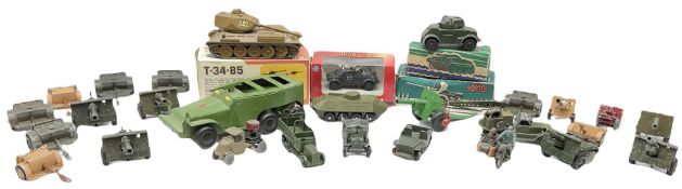 Various Makers - military vehicles comprising Schuco Kubelwagen and two Russian tanks