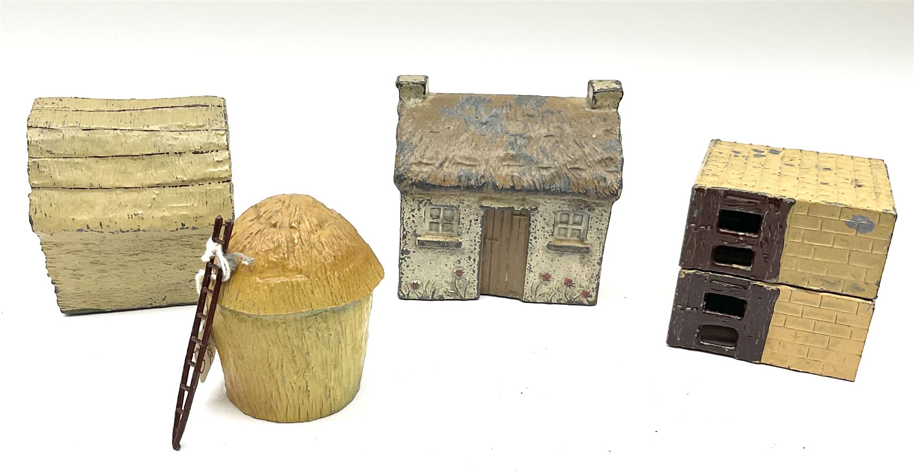 Lead figures and die-cast farm accessories including F.G. Taylor thatched cottage and rabbit hutch w - Image 3 of 5