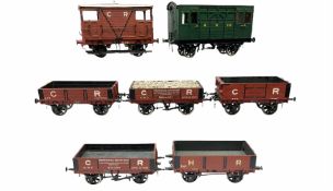 '0' gauge - five scratch-built Caledonian Railway wagons including brake goods van