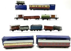 Hornby Dublo - D22 Corridor Coach B.R. First/2nd (M.R.); two D11 Corridor Coaches B.R. First/3rd (E.