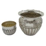 Edwardian silver bowl embossed half reeded and foliate decoration by Jay