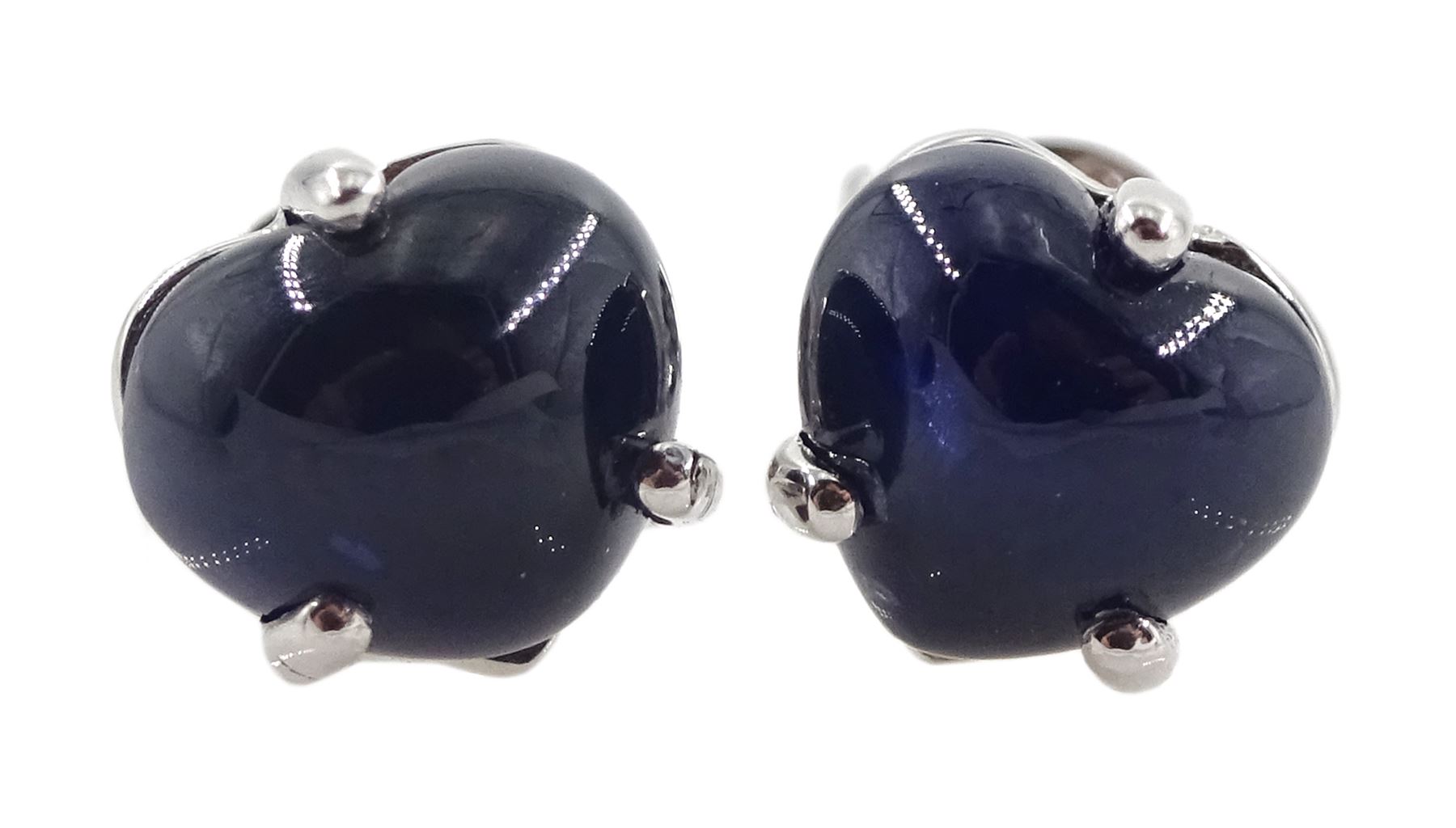 Pair of 18ct white gold heart shaped sapphire stud earrings