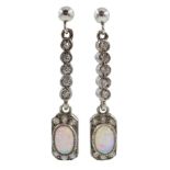 Pair of silver opal pendant earrings