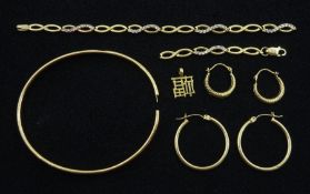 Pair of 14ct gold hoop earrings and a collection of 9ct gold jewellery including bangle