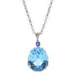 18ct white gold large blue topaz and sapphire pendant necklace