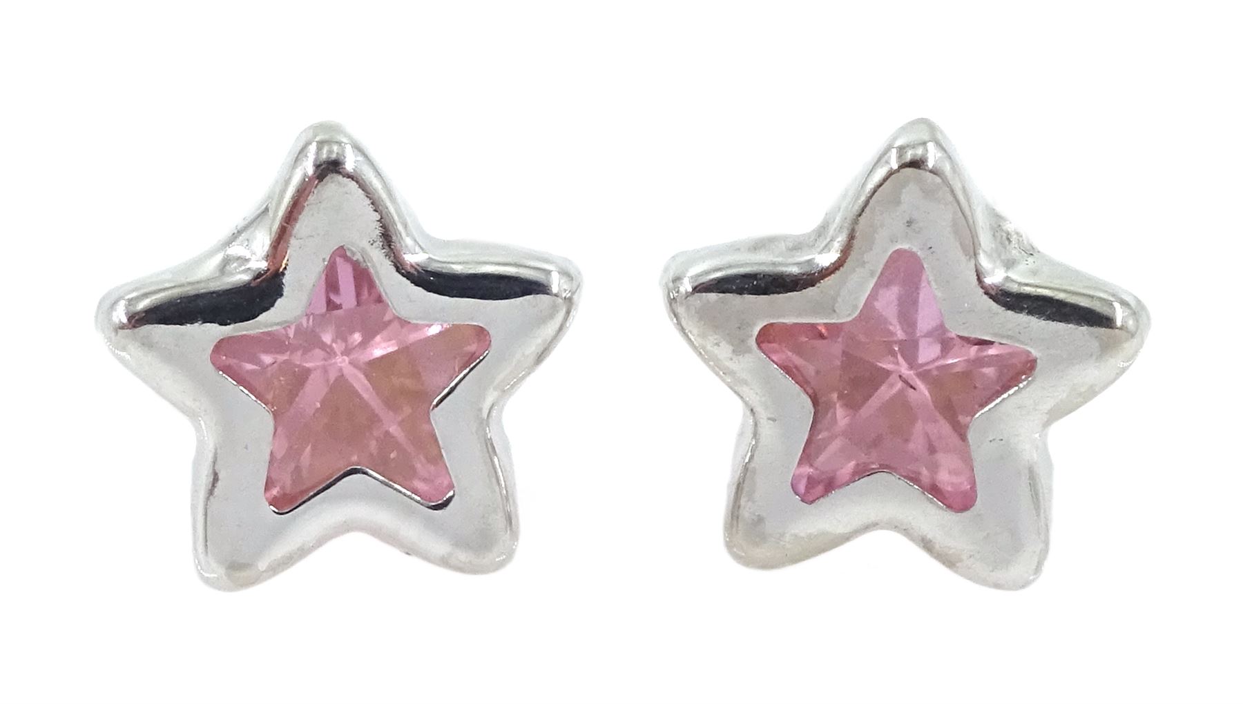 Pair of 9ct white gold purple stone star stud earrings