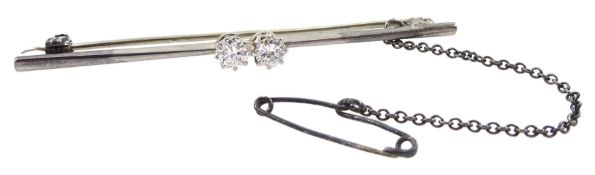 18ct white gold two round brilliant cut diamond stone bar brooch