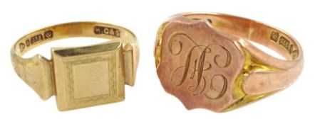 Early 20th century 9ct rose gold shield signet ring