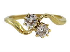 Edwardian 18ct gold two stone diamond crossover ring