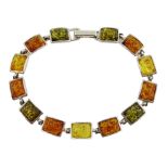 Silver rectangular link tri colour amber link bracelet