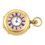 Early 20th century Swiss 18ct gold keyless half hunter cylinder fob watch