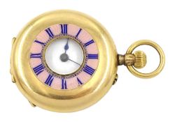 Early 20th century Swiss 18ct gold keyless half hunter cylinder fob watch