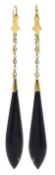 Pair of gold black onyx and seed pearl pendant earrings