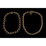 Gold circular link bracelet and a gold rope twist bracelet