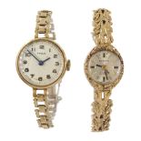 Everite 9ct gold ladies bracelet wristwatch and an Angus 9ct gold ladies bracelet wristwatch