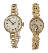 Everite 9ct gold ladies bracelet wristwatch and an Angus 9ct gold ladies bracelet wristwatch
