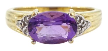 9ct gold oval amethyst and diamond ring