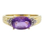 9ct gold oval amethyst and diamond ring