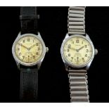 Two Timor WWII military stainless steel wristwatches