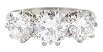 Platinum three stone round brilliant cut diamond ring