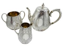 Victorian silver three piece baluster tea service