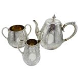 Victorian silver three piece baluster tea service