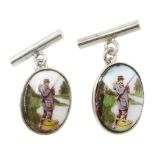 Pair of silver enamel fly fishing cufflinks